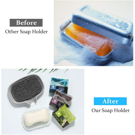 Grey 2 Pieces Silicone Soap Dish with Drain and 2 Pieces BPA-Free Soap Saver Lift Bar Soap Holder Tray for Shower/Bathroom/Sink